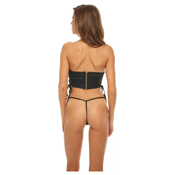 Bombshell - bustier set - leopard print - met string - zwart - M