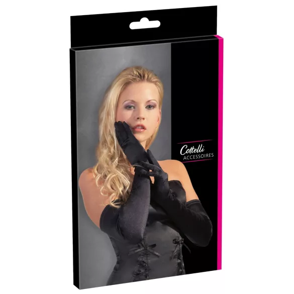 Cottelli - Satijnen handschoenen - zwart - maat S-L