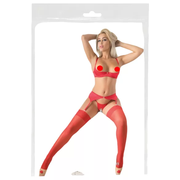 Cottelli - Kanten stay-up kousen - rood - 5/XL