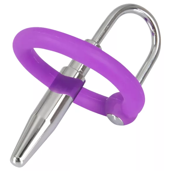 Penisplug - siliconen eikelring met conische dilatator (paars-zilver)