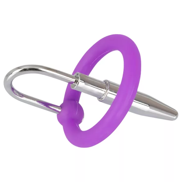 Penisplug - siliconen eikelring met conische dilatator (paars-zilver)