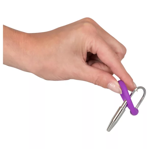 Penisplug - siliconen eikelring met conische dilatator (paars-zilver)