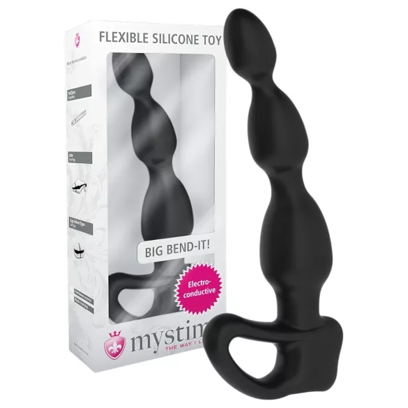 mystim Big Bend-it! - elektro anaal dildo met bolletjes - zwart