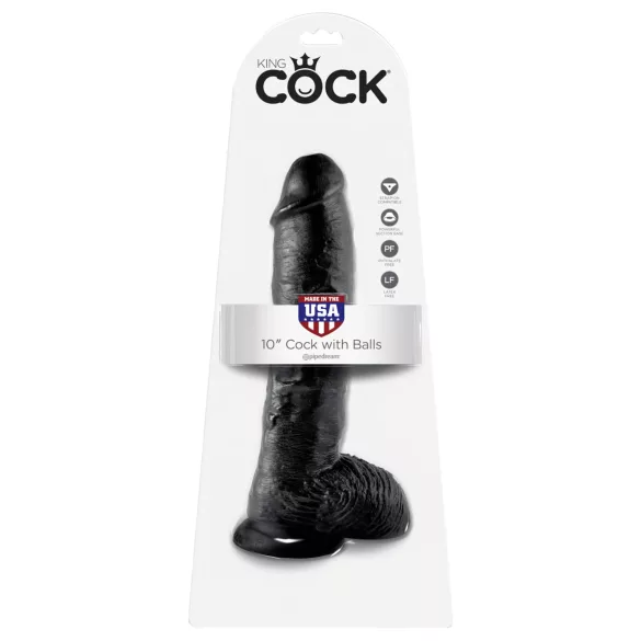 King Cock - dildo met ballen - realistisch - zwart - 25 cm