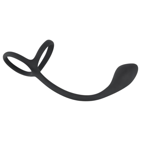 Black Velvet - dunne anale dildo met penis- en balring (zwart)