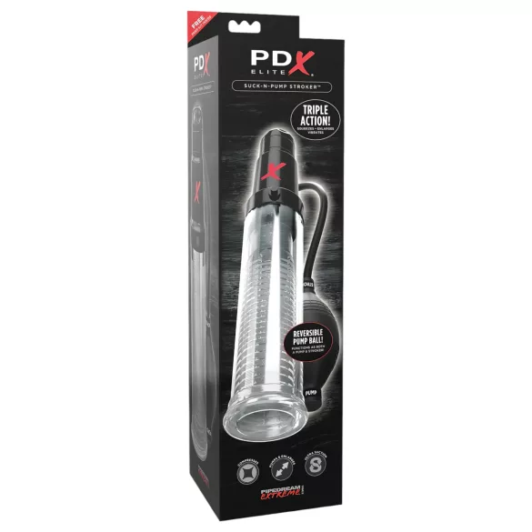 PDX Elite - penis pomp en masturbator 2-in-1 - transparant