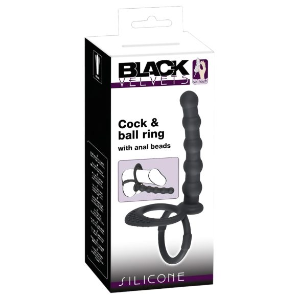 Black Velvets - penisring en anaal dildo - zwart