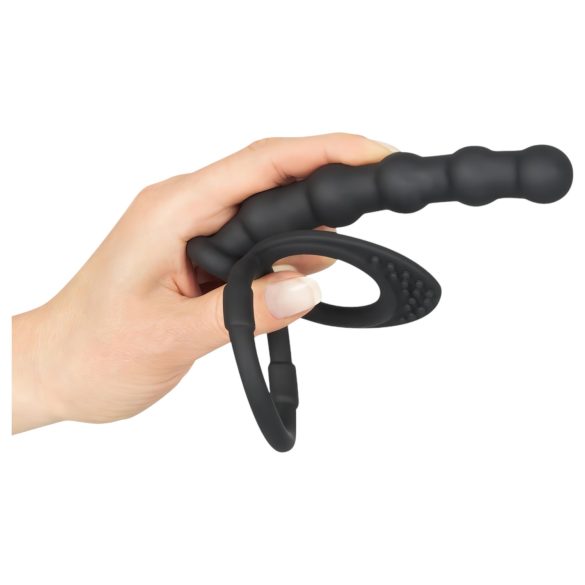Black Velvets - penisring en anaal dildo - zwart