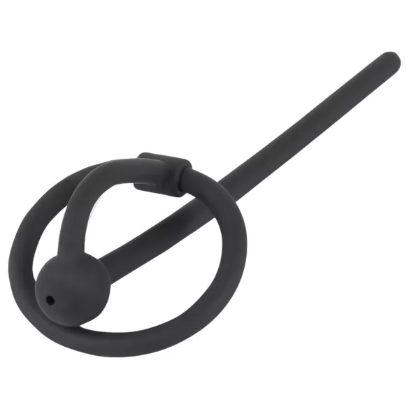 Penisplug - siliconen eikelring met holle dilator - zwart