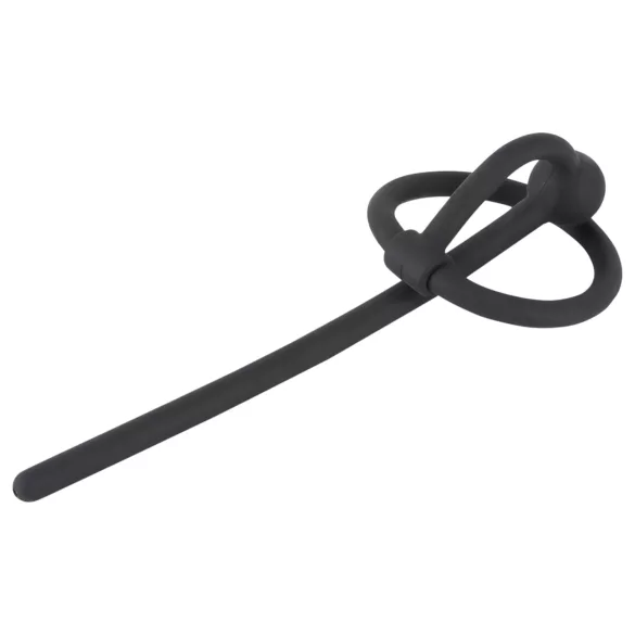 Penisplug - siliconen eikelring met holle dilator - zwart