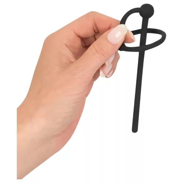 Penisplug - siliconen eikelring met holle dilator - zwart