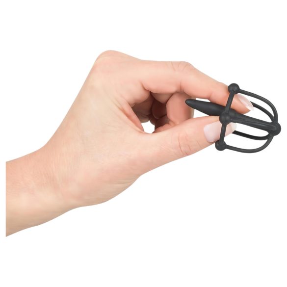 Penisplug - siliconen eikelkooi met dilator (zwart)