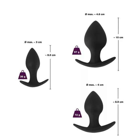 Black Velvets - siliconen buttplug set - 3-delig - zwart