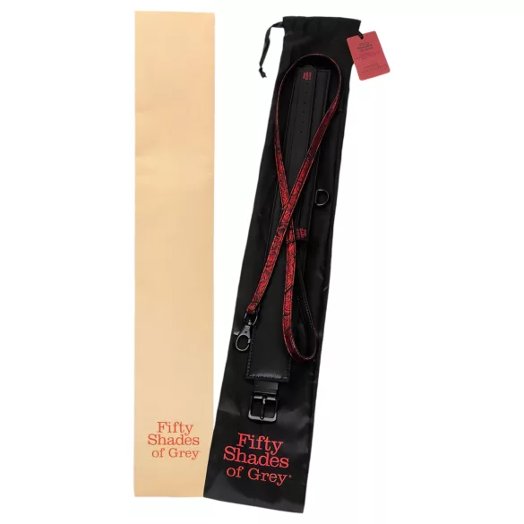 Fifty Shades of Grey - halsband en riem - zwart-rood