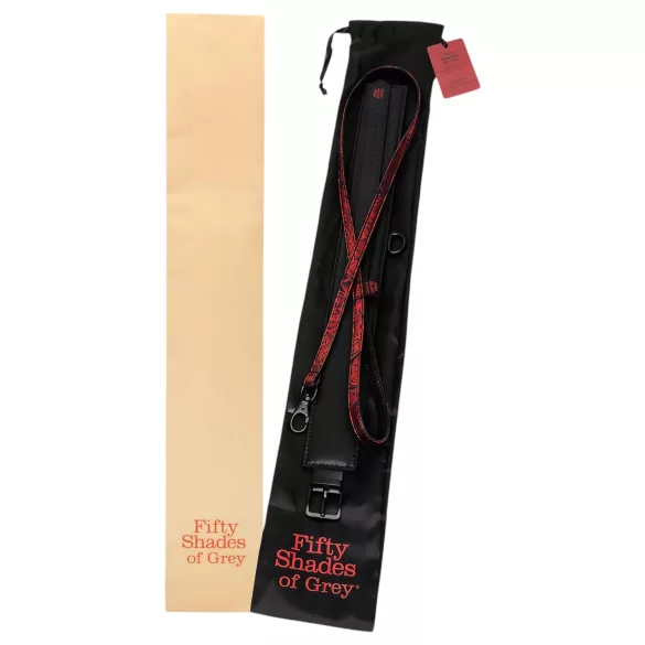 Fifty Shades of Grey - halsband en riem - zwart-rood