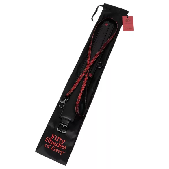 Fifty Shades of Grey - halsband en riem - zwart-rood