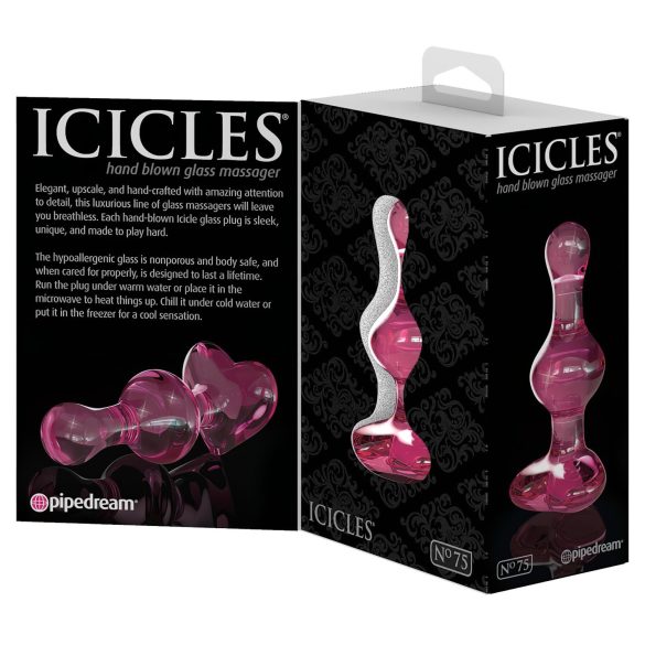 Icicles No. 75 - glazen buttplug met hartje - roze