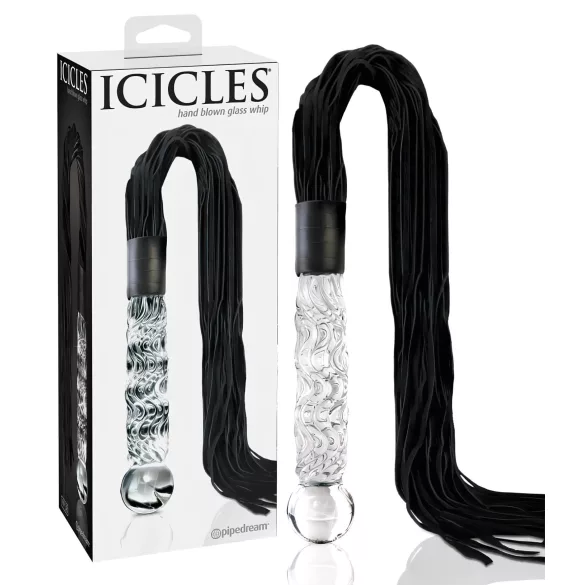 Icicles No. 38 - zweep van leer en glazen dildo - transparant zwart