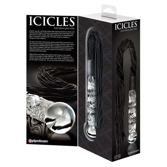 Icicles No. 38 - zweep van leer en glazen dildo - transparant zwart