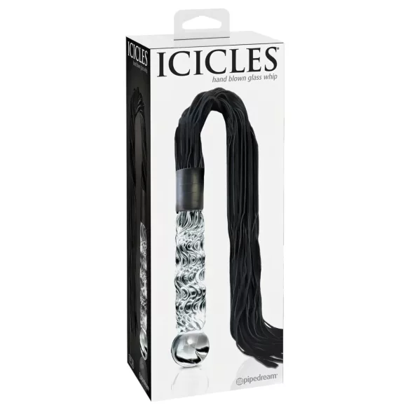 Icicles No. 38 - zweep van leer en glazen dildo - transparant zwart