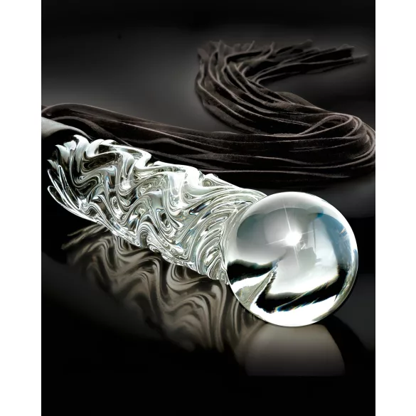 Icicles No. 38 - zweep van leer en glazen dildo - transparant zwart