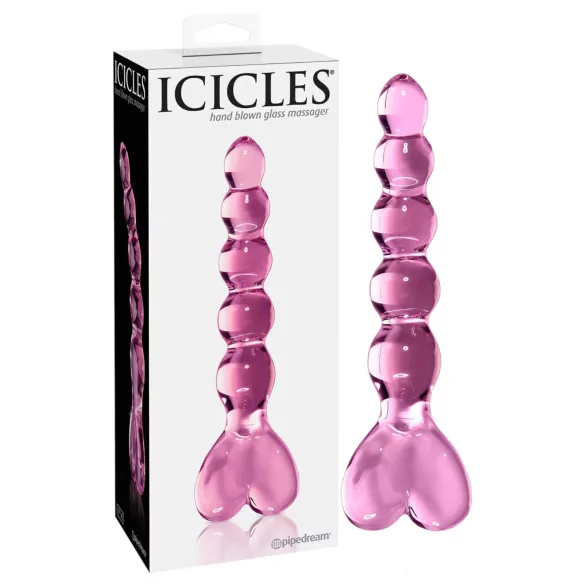 Icicles No. 43 - glazen dildo met noppen en hartjes - roze