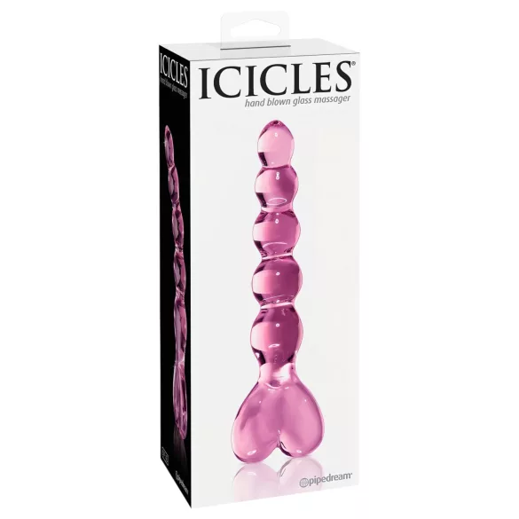 Icicles No. 43 - glazen dildo met noppen en hartjes - roze