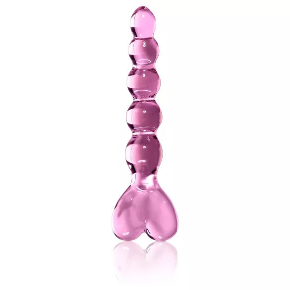 Icicles No. 43 - glazen dildo met noppen en hartjes - roze