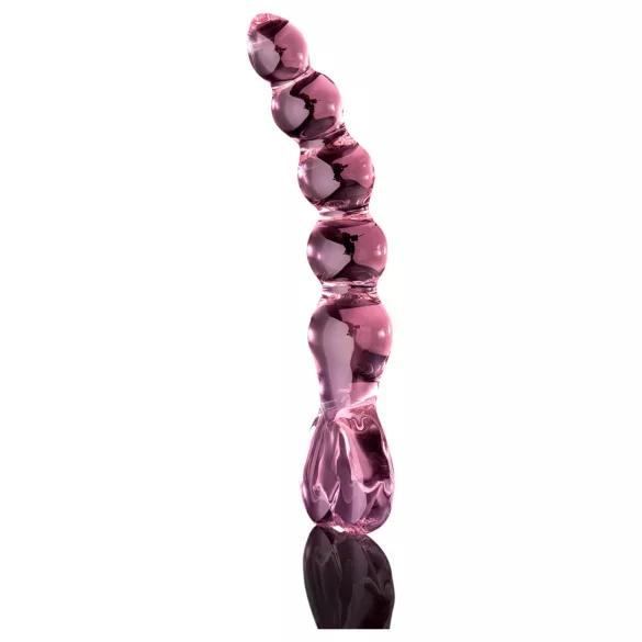 Icicles No. 43 - glazen dildo met noppen en hartjes - roze