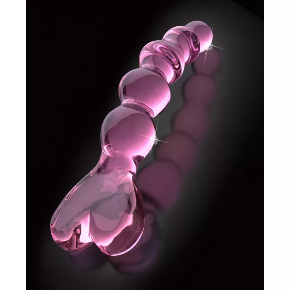 Icicles No. 43 - glazen dildo met noppen en hartjes - roze