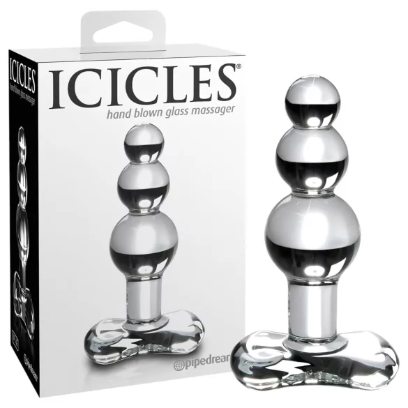 Icicles No. 47 - glazen buttplug met drie kralen - transparant