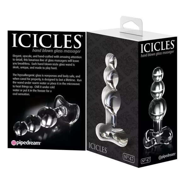 Icicles No. 47 - glazen buttplug met drie kralen - transparant
