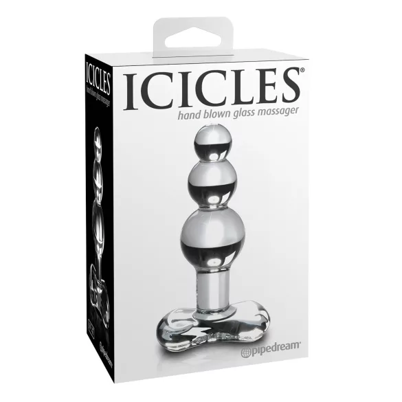 Icicles No. 47 - glazen buttplug met drie kralen - transparant