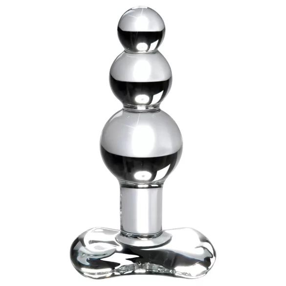 Icicles No. 47 - glazen buttplug met drie kralen - transparant