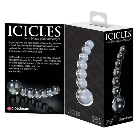 Icicles No. 66 - glazen dildo - gebogen met bolletjes - transparant