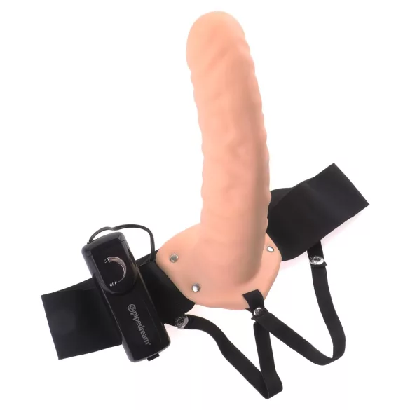 Fetish Strap-On 8 - strap-on dildo hol met vibrator - hol vibrator - huidkleurig