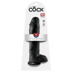 King Cock 11 - dildo met balzak en zuignap - zwart - 28 cm