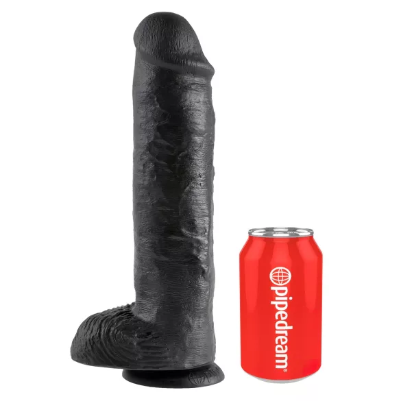 King Cock 11 - dildo met balzak en zuignap - zwart - 28 cm