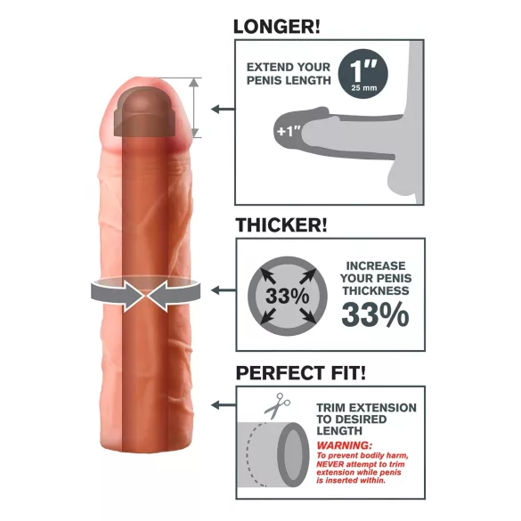 X-TENSION Perfect 1 - penis sleeve - realistisch - 17,7 cm - huidskleur
