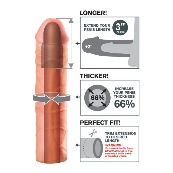 X-TENSION Mega 3 - penis sleeve - realistisch - 22,8 cm - naturel