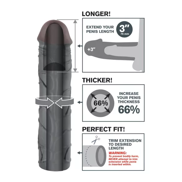 Pipedream - X-TENSION Mega 3 - levensechte penishuls (22,8 cm, zwart)