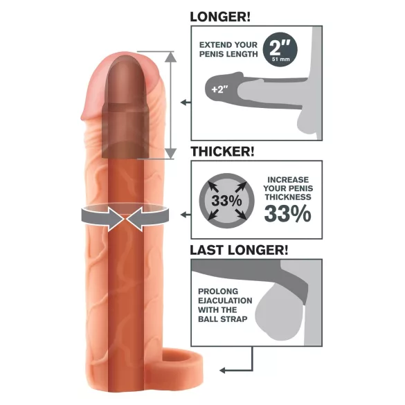 X-TENSION Perfect 2 - penis sleeve met ballenring - 19cm - naturel