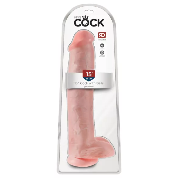 King Cock 15 - dildo met ballen en zuignap (38 cm, huidskleur)