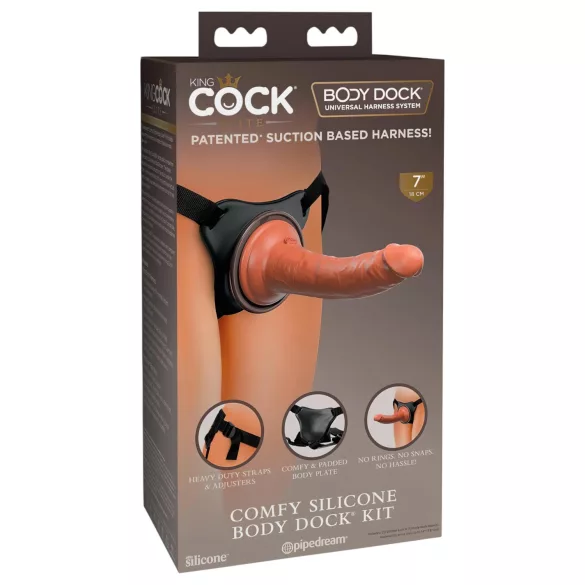 King Cock Elite Comfy - strap-on dildo met harnas - donker huidskleur
