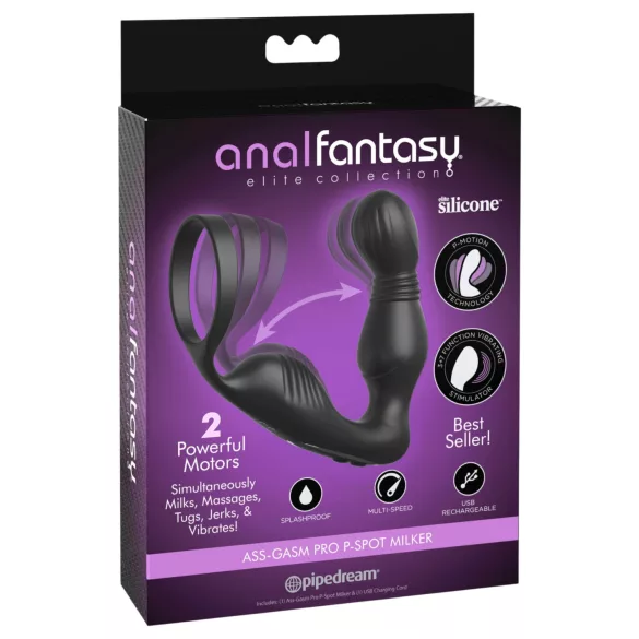 Anal Fantasy Elite - prostaatvibrator met penisring (zwart)