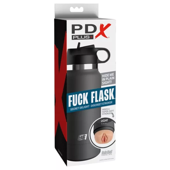 PDX - Fuck Flask Secret Delight - kunstvagina in drinkfles (zwart-naturel)