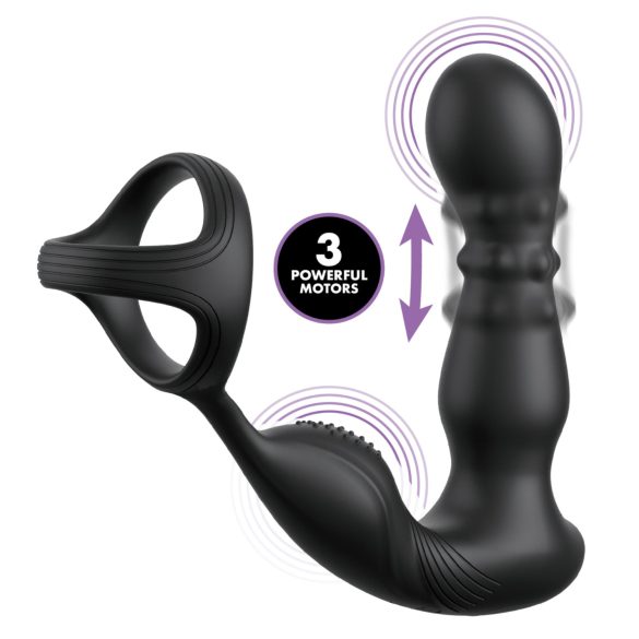 Anal Fantasy Ass-Gasm - anale vibrator met draaiende kop en penisring - zwart