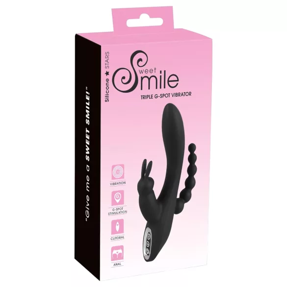 SMILE Triple - vibrator met 3 armen - oplaadbaar en waterdicht - zwart