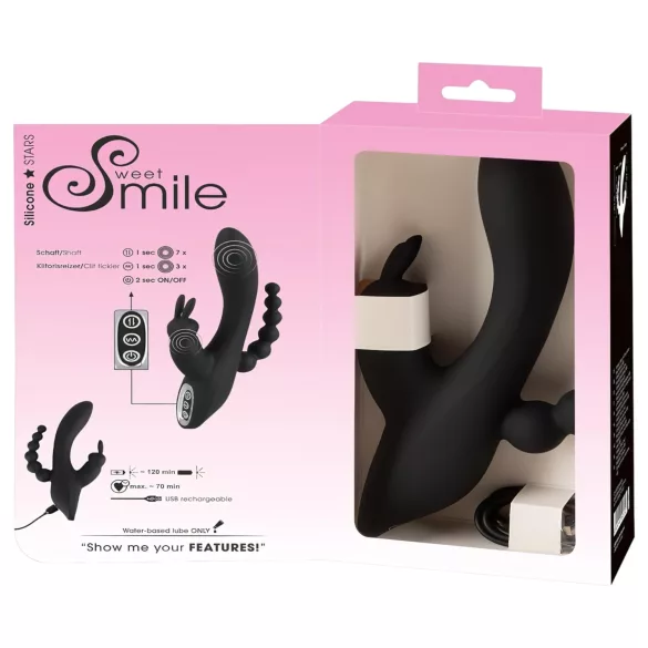 SMILE Triple - vibrator met 3 armen - oplaadbaar en waterdicht - zwart