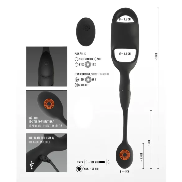 Rebel - penis- en balzakring met anale vibrator - zwart